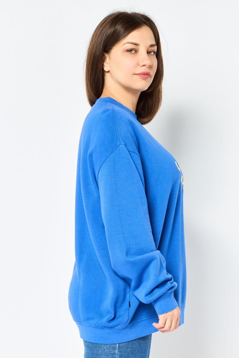 Misfit Women Crew Neck Graphic Print Long Sleeves Sweatshirt, Blue - Image 4